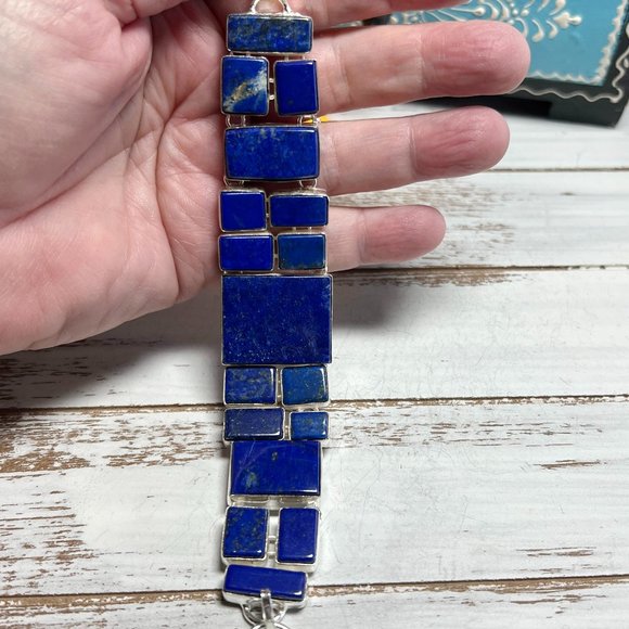 Lapis Lazuli Bracelet Handmade Stone Gemstone 925 Silver Large Ethnic Boho New! - Picture 5 of 15